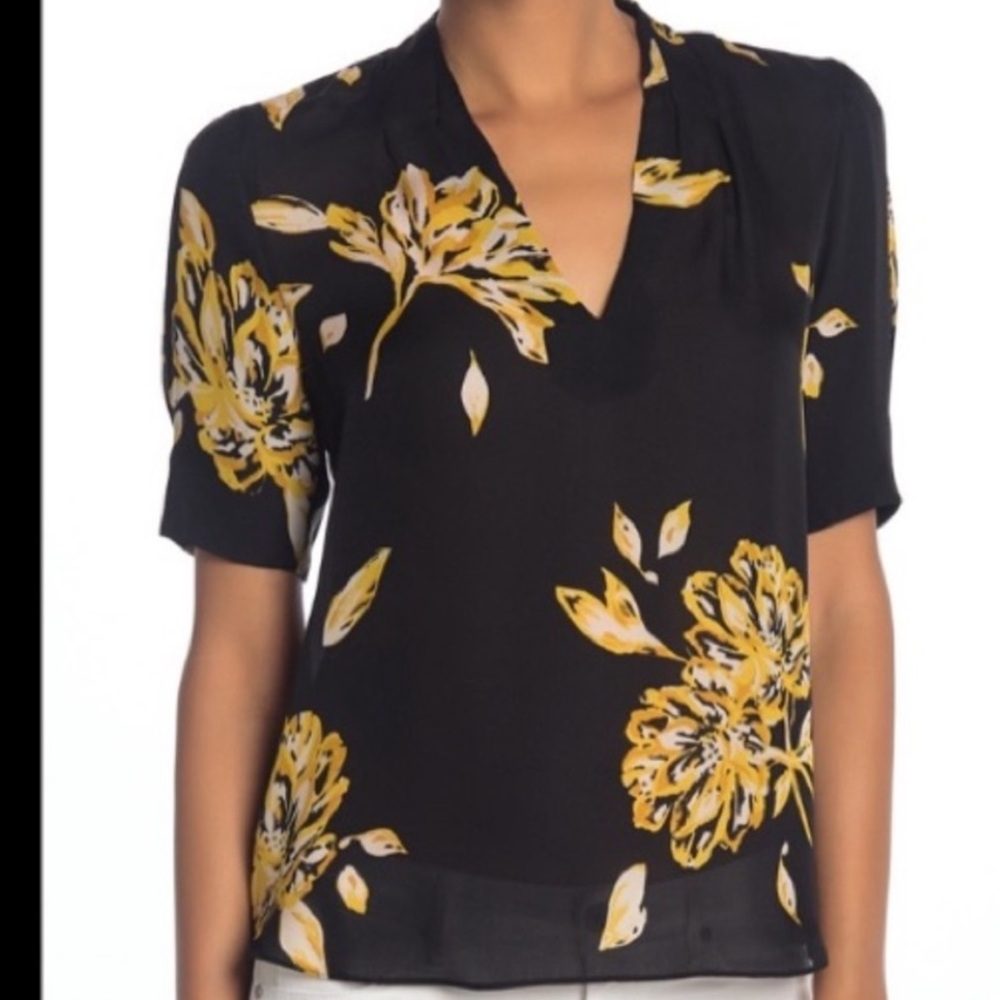 Joie Silk Black and Yellow Floral Blouse